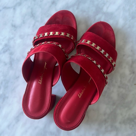Ferragamo Suede studded accents slides - Picture 1 of 5